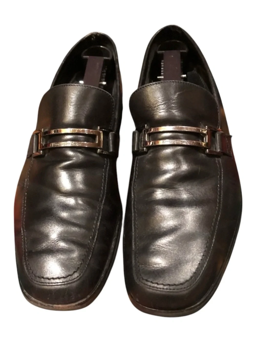 Ermenegildo Zegna Black Leather Buckle Loafers Slip On Dress Shoes Men's 8